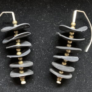 Unique, hand-crafted upcycled bicycle inner tubes with brass separators, sterling silver ear-wires