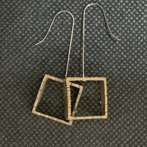 Simple textured brass squares with silver ear wires