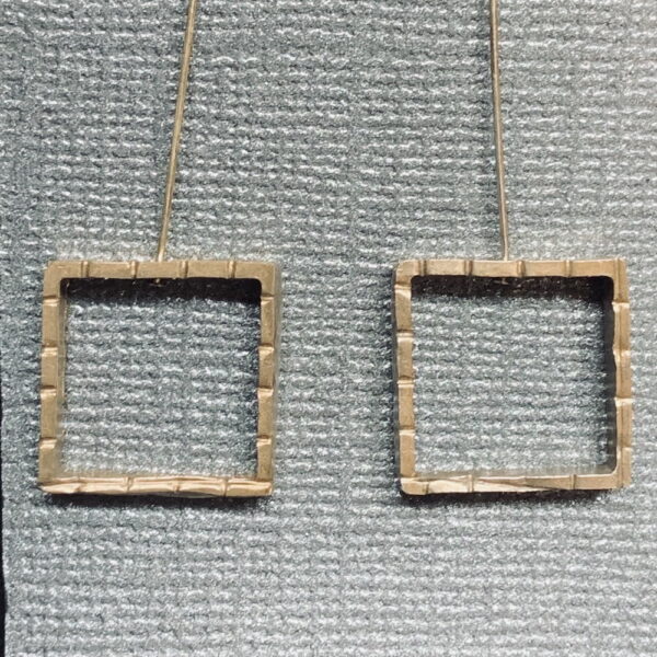 Simple textured brass squares with silver ear wires